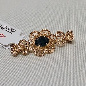 Vtg Gold Plated Black Onyx Brooch